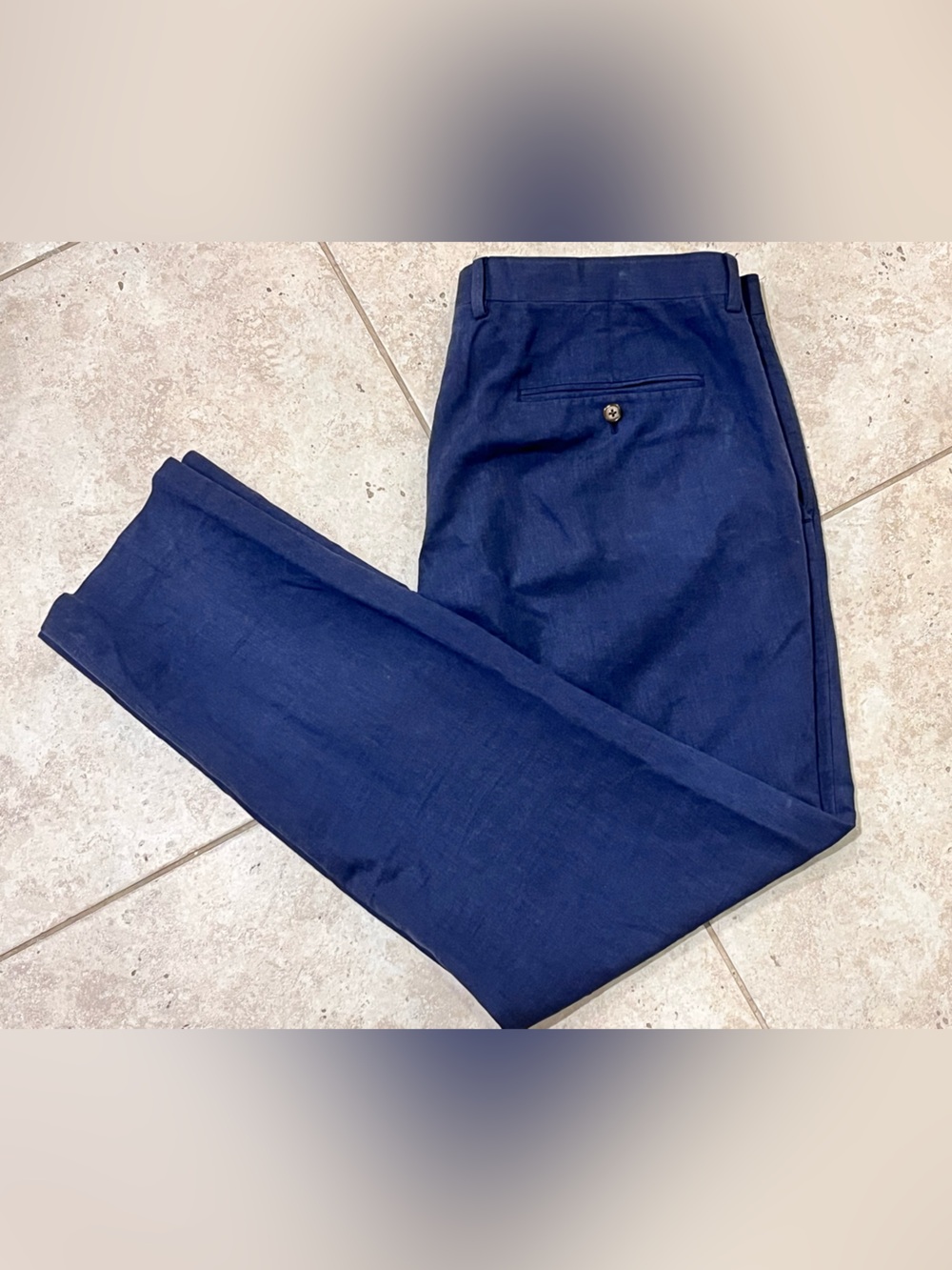 J.Crew Ludlow Slim Dress Suit Pants 36x32 L Navy Blue Cotton Linen Somelos EUC!!
